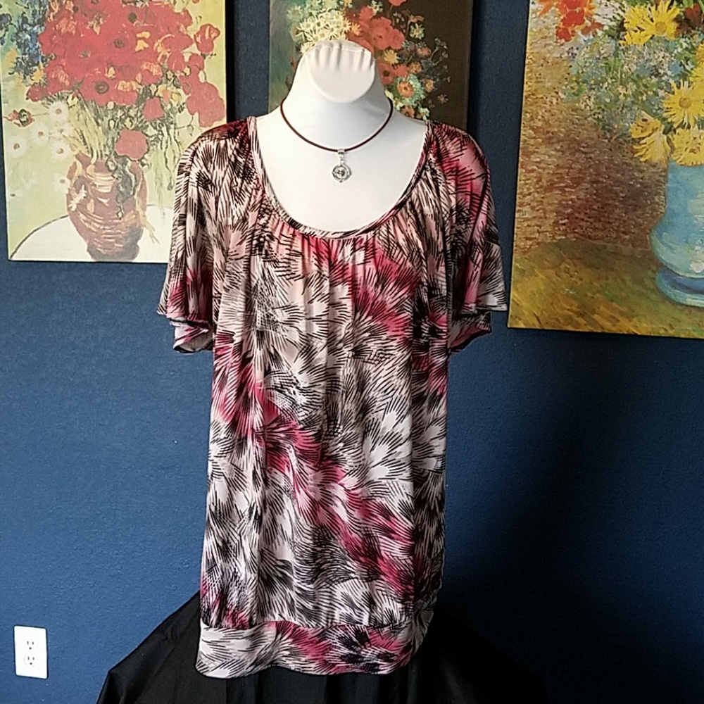 Pink Multicolored Ladies Blouse 2X